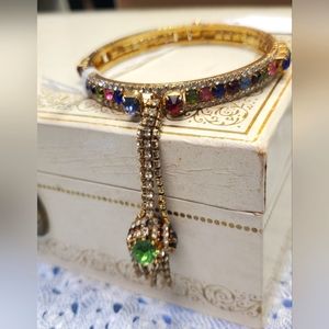 Vintage 1950s Gold Tone Rhinestone Bangle Bracelet
